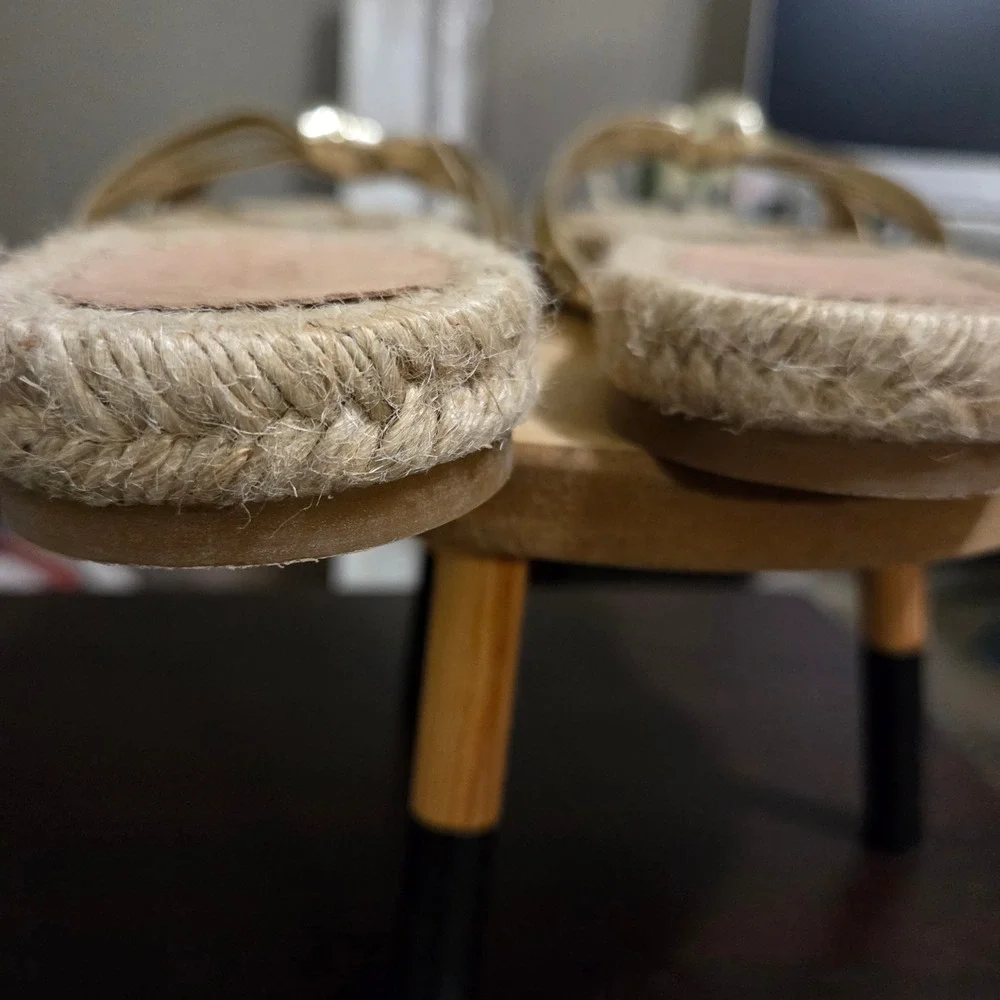 J. Crew Espadrille Slides Gold Metallic Knot Detail Sandals made in Spain Size 8